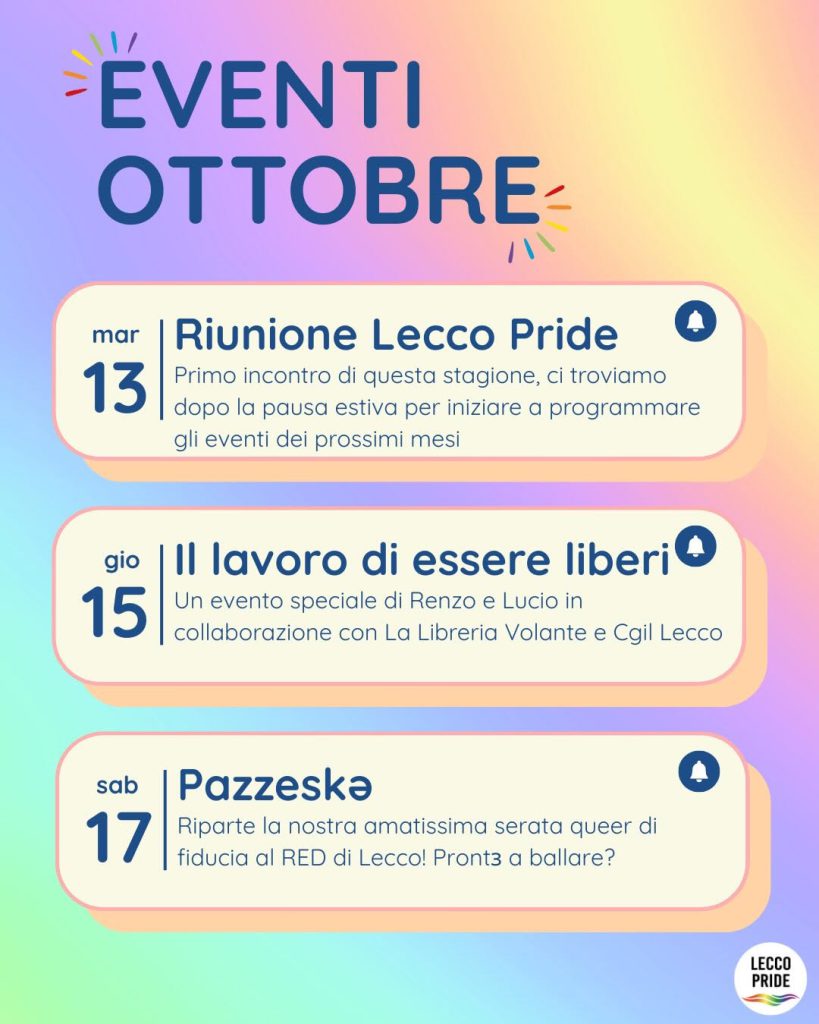INZIATIVE LECCO PRIDE OTTOBRE 2026