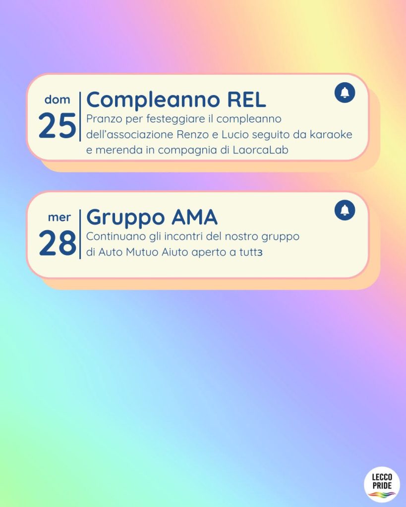 INIZIATIVE LECCO PRIDE OTTOBRE 2026 